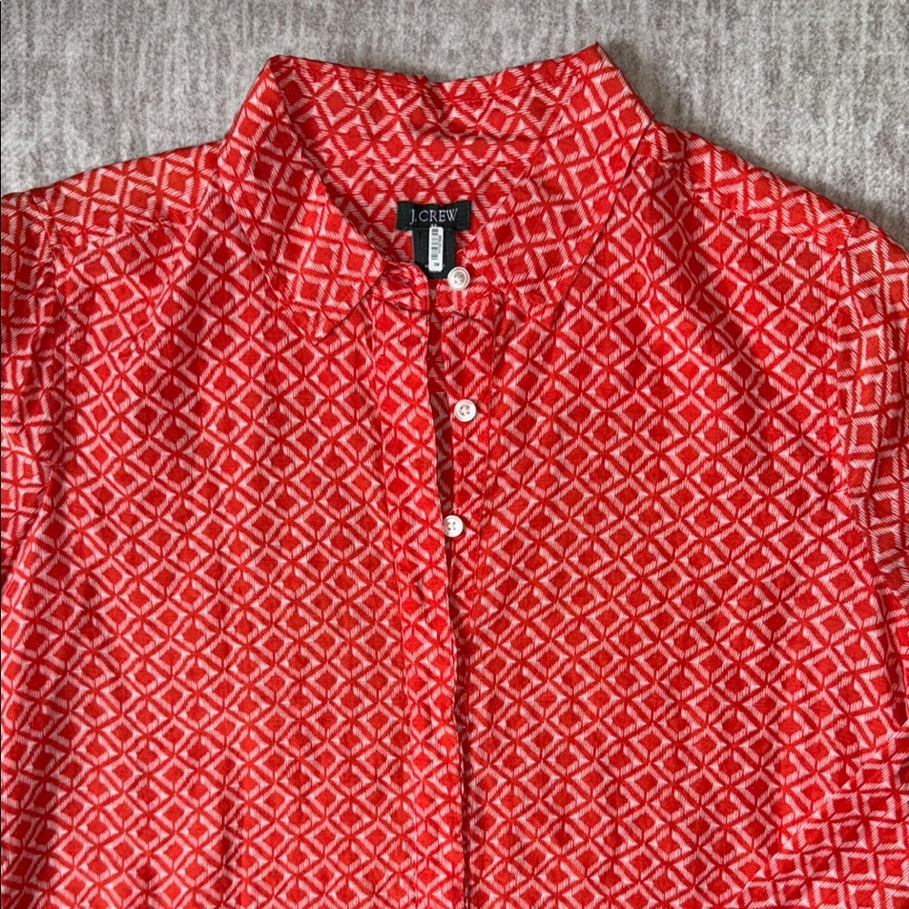 J. Crew Red Casual Button Down Shirt with Geometric Pattern